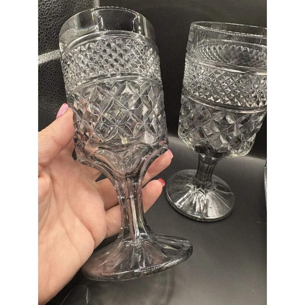 Vintage Wexford Smoke Wine/ Water Goblet by Anchor-Hocking Set Of 2 Replacements